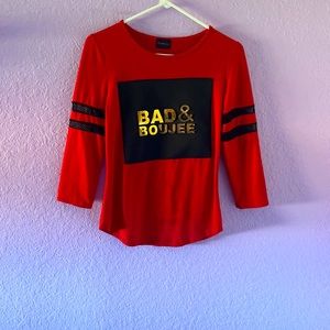 A red bad &boujee kids top, mid sleeve.